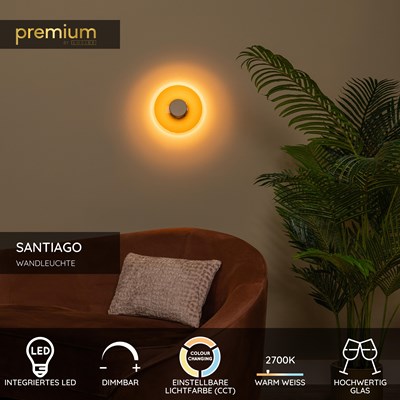 Lucide SANTIAGO - Wandleuchte - Ø 23 cm - LED Dim. - CCT - 1x10W 2700K/4000K - Amber | Premium